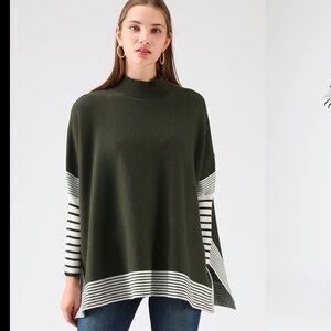 NWOT ChicWish army green and white stripped poncho
